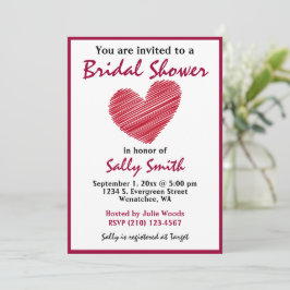 Eenvoudige ketchy Red Heart Bridal Showuitnodiging Kaart