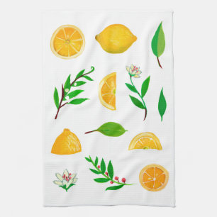 Eenvoudige keukenhanddoeken, leemons en leder theedoek