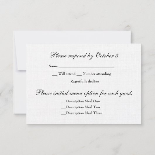 Eenvoudige keuze voor RSVP (zwart en wit) en Entre (Achterkant)