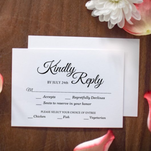 Eenvoudige keuze voor zwarte en witte kalligrafie RSVP kaartje