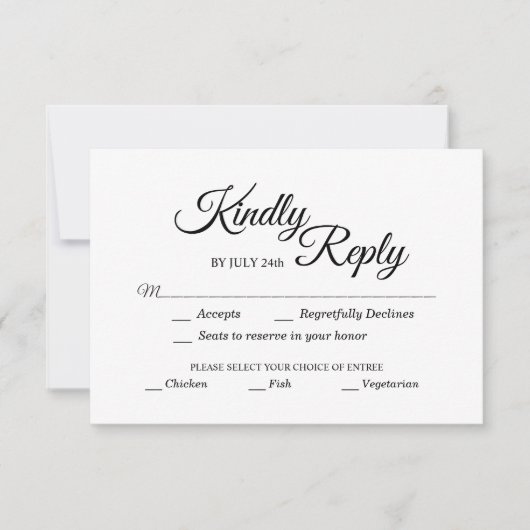 Eenvoudige keuze voor zwarte en witte kalligrafie RSVP kaartje (Voorkant)