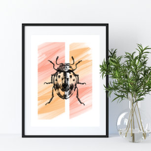 Eenvoudige kever bug silhouet op Oranje achtergron Poster