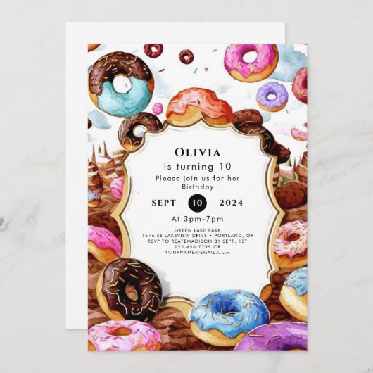 Eenvoudige Kinder Donut Verjaardag Kaart (Voorkant / Achterkant)