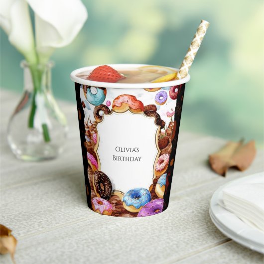 Eenvoudige Kinder Donut Verjaardag Papieren Bekers (Insitu)