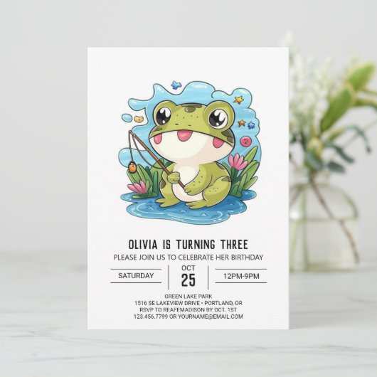 Eenvoudige Kinder kikker digitale verjaardag Kaart (Staand voorkant)