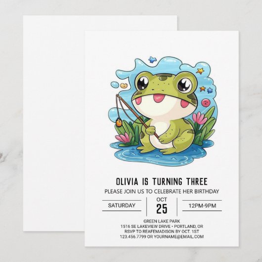 Eenvoudige Kinder kikker digitale verjaardag Kaart (Voorkant / Achterkant)