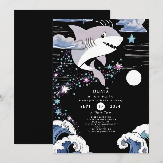 Eenvoudige Kinder Plezier Haai Verjaardag Kaart (Voorkant / Achterkant)