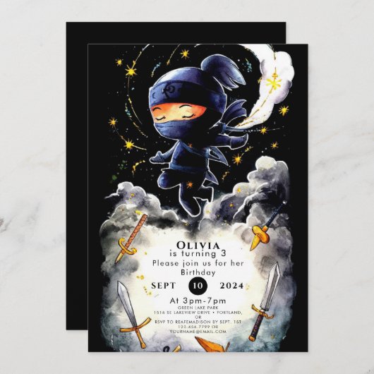 Eenvoudige kinderen Ninja Verjaardag Kaart (Voorkant / Achterkant)