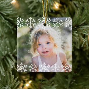 Eenvoudige kinderfoto-herinneringssneeuwvlokken keramisch ornament