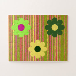 Eenvoudige Kinderpuzzel Strepen Bloemen Legpuzzel