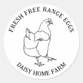 Eenvoudige kip vrije uitloop eieren doos ronde sticker (Voorkant)