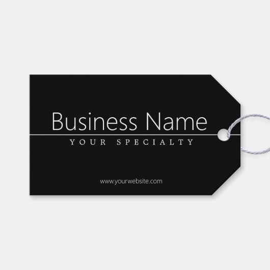 Eenvoudige klasklare witte tekst op zwart cadeaulabel (Voorkant (Horizontaal))