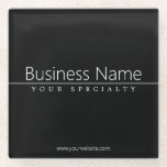 Eenvoudige klasklare witte tekst op zwart glazen onderzetter<br><div class="desc">Moderne,  minimale en klastige.</div>