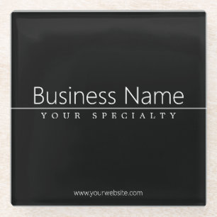 Eenvoudige klasklare witte tekst op zwart glazen onderzetter