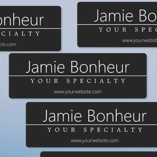 Eenvoudige klasklare witte tekst op zwart labels