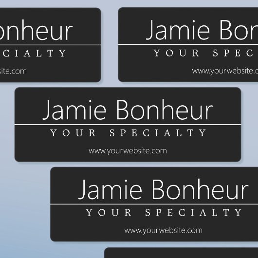 Eenvoudige klasklare witte tekst op zwart labels