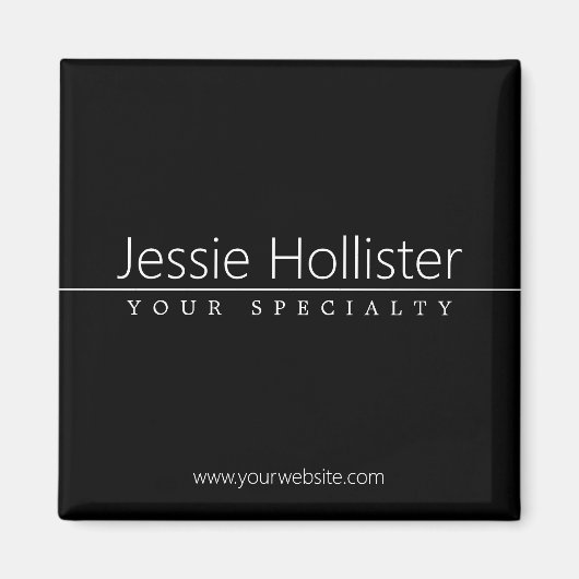 Eenvoudige klasklare witte tekst op zwart magneet (Voorkant)