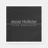 Eenvoudige klasklare witte tekst op zwart servet (Voorkant)