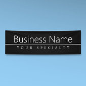 Eenvoudige klasklare witte tekst op zwart spandoek