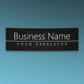 Eenvoudige klasklare witte tekst op zwart spandoek