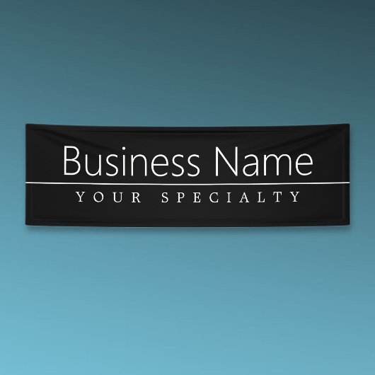 Eenvoudige klasklare witte tekst op zwart spandoek