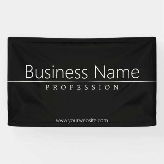 Eenvoudige klasklare witte tekst op zwart spandoek (Horizontaal)
