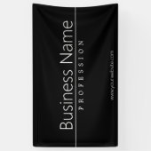 Eenvoudige klasklare witte tekst op zwart spandoek (Verticaal)