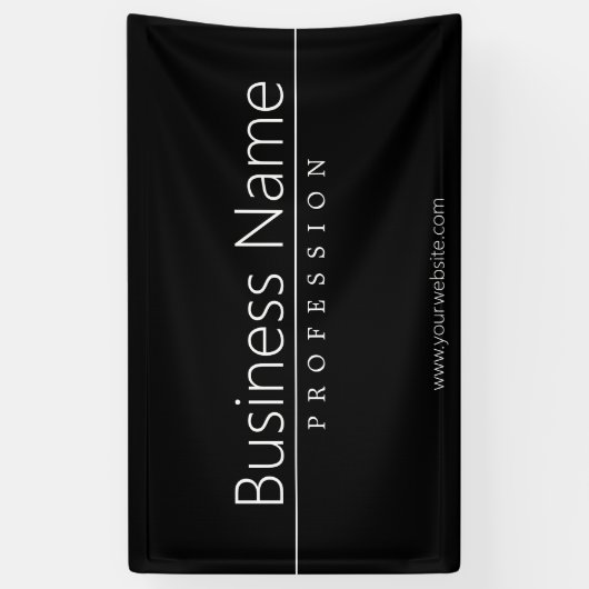 Eenvoudige klasklare witte tekst op zwart spandoek (Verticaal)