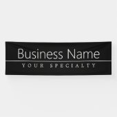 Eenvoudige klasklare witte tekst op zwart spandoek (Horizontaal)