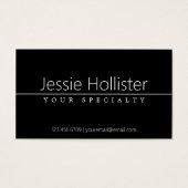 Eenvoudige klasklare witte tekst op zwart visitekaartje (Voorkant)