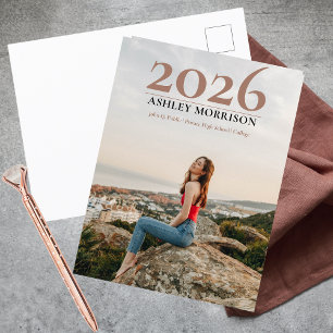 Eenvoudige Klasse 2026 Foto Terracotta Afstudeerfe Briefkaart