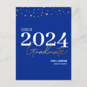 Eenvoudige Klasse van 2024 Afstuderen Blauw Gepers Aankondigingskaart (Voorkant)