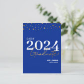 Eenvoudige Klasse van 2024 Afstuderen Blauw Gepers Aankondigingskaart (Staand voorkant)