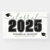 Eenvoudige klasse van 2025 Black White Graduation  Spandoek (Horizontaal)