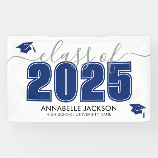 Eenvoudige klasse van 2025 Blue Graduation Party Spandoek (Horizontaal)