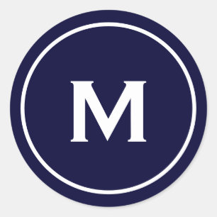 Eenvoudige Klassic Monogram Navy Blue White Ronde Sticker