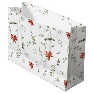 Eenvoudige Klassic Poinsettia Berry Greenery Kerst Groot Cadeauzakje