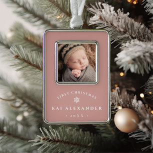 Eenvoudige Klassieke baby's eerste kerstfoto Verzilverd Omlijst Ornament