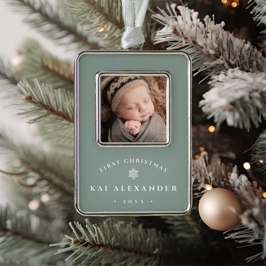 Eenvoudige Klassieke baby's eerste kerstfoto Verzilverd Omlijst Ornament