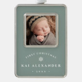 Eenvoudige Klassieke baby's eerste kerstfoto Verzilverd Omlijst Ornament (Voorkant)