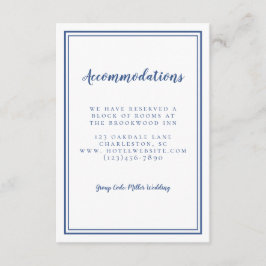 Eenvoudige klassieke blauwe bruiloft informatiekaartje