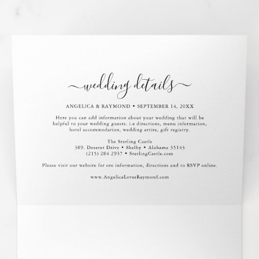 Eenvoudige klassieke bruiloft drievoudige uitnodig drieluik uitnodiging (Binnenzijde eerst)