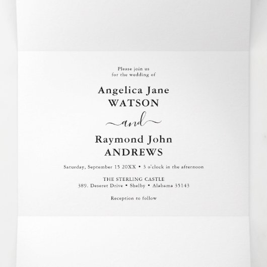 Eenvoudige klassieke bruiloft drievoudige uitnodig drieluik uitnodiging (Binnenkant midden)