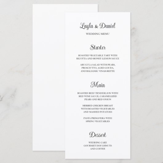 Eenvoudige klassieke bruiloft menu (Voorkant / Achterkant)