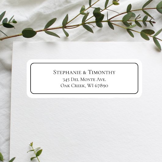 Eenvoudige klassieke bruiloft retour adres label