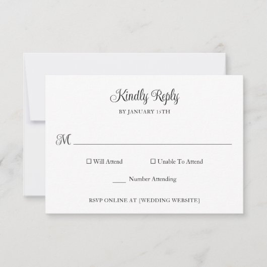 Eenvoudige klassieke bruiloft RSVP kaartje (Voorkant)