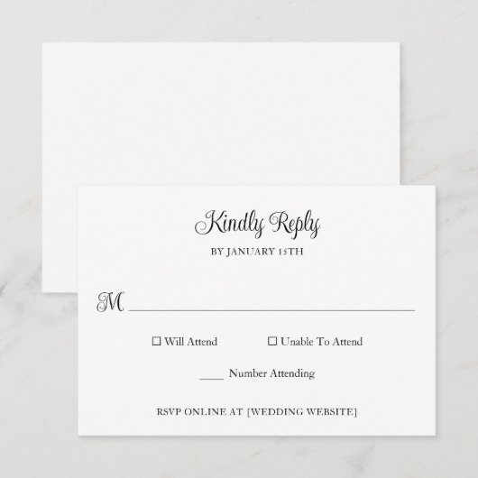 Eenvoudige klassieke bruiloft RSVP kaartje (Voorkant / Achterkant)