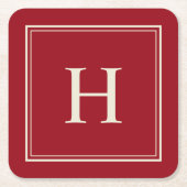 Eenvoudige Klassieke Cranberry Rood met Monogram Kartonnen Onderzetters (Voorkant)