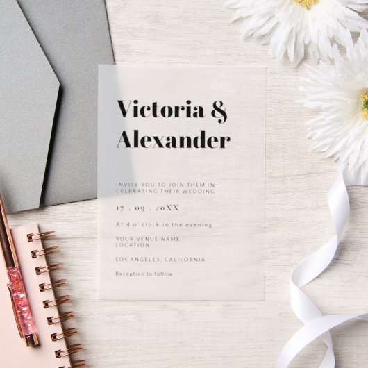 Eenvoudige klassieke elegante moderne bruiloft vellum uitnodigingen (Huwelijk)