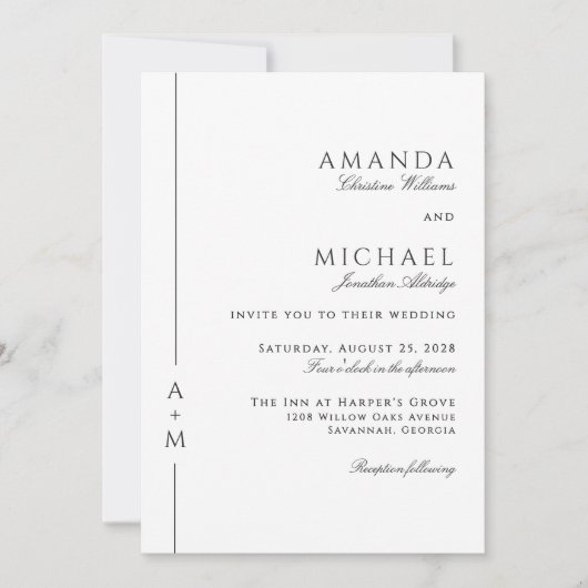 Eenvoudige Klassieke Elegante Monogram QR-code Tro Kaart (Voorkant)